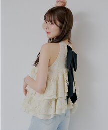 【SALON by Chico】フラワーティアードバックリボンアメスリブラウス