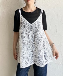 刺繍 シアー レース キャミソール ビスチェ