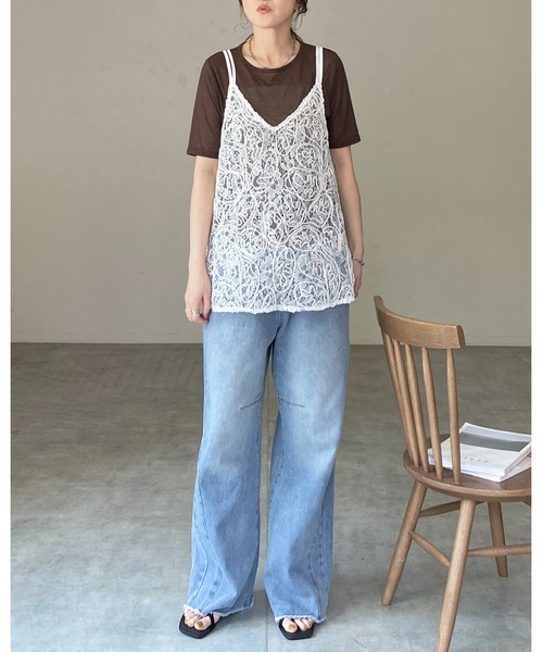 She's Closet(シーズクローゼット)の「刺繍 シアー レース キャミソール ビスチェ(キャミソール・レディース・ホワイト/ブラック・FREE)」の10枚目の写真