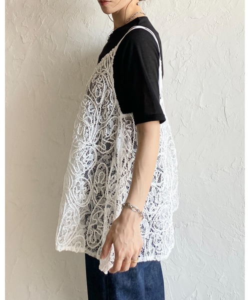 She's Closet(シーズクローゼット)の「刺繍 シアー レース キャミソール ビスチェ(キャミソール・レディース・ホワイト/ブラック・FREE)」の4枚目の写真