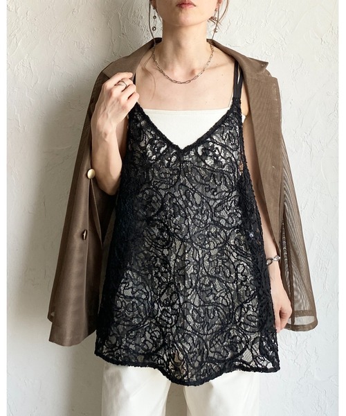 She's Closet(シーズクローゼット)の「刺繍 シアー レース キャミソール ビスチェ(キャミソール・レディース・ホワイト/ブラック・FREE)」の5枚目の写真
