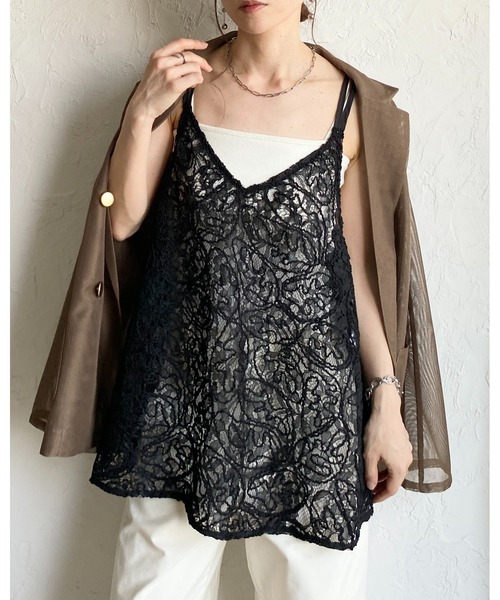 She's Closet(シーズクローゼット)の「刺繍 シアー レース キャミソール ビスチェ(キャミソール・レディース・ホワイト/ブラック・FREE)」の6枚目の写真