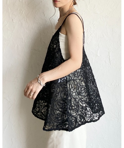 She's Closet(シーズクローゼット)の「刺繍 シアー レース キャミソール ビスチェ(キャミソール・レディース・ホワイト/ブラック・FREE)」の7枚目の写真