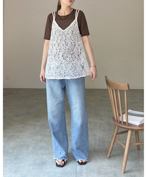 She's Closet(シーズクローゼット)の「刺繍 シアー レース キャミソール ビスチェ(キャミソール・レディース・ホワイト/ブラック・FREE)」の21枚目の写真