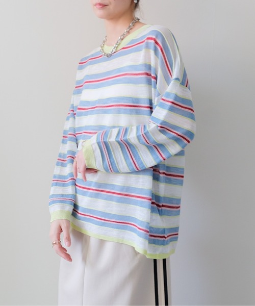 DOLLUPOOPS(ドールアップウップス)の「Multi-Border Ribbed Pullover(マルチボーダーリブプルオーバー)(ニット/セーター・レディース・ブルー/ピンク/オレンジ・FREE)」の1枚目の写真
