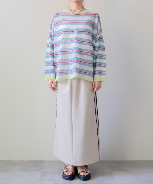 DOLLUPOOPS(ドールアップウップス)の「Multi-Border Ribbed Pullover(マルチボーダーリブプルオーバー)(ニット/セーター・レディース・ブルー/ピンク/オレンジ・FREE)」の14枚目の写真