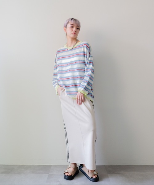DOLLUPOOPS(ドールアップウップス)の「Multi-Border Ribbed Pullover(マルチボーダーリブプルオーバー)(ニット/セーター・レディース・ブルー/ピンク/オレンジ・FREE)」の8枚目の写真