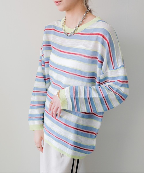 DOLLUPOOPS(ドールアップウップス)の「Multi-Border Ribbed Pullover(マルチボーダーリブプルオーバー)(ニット/セーター・レディース・ブルー/ピンク/オレンジ・FREE)」の5枚目の写真