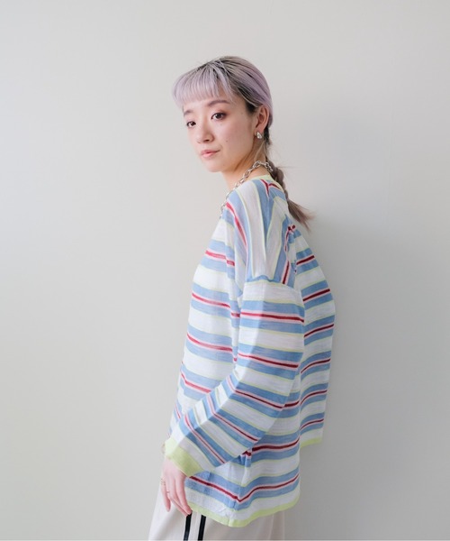 DOLLUPOOPS(ドールアップウップス)の「Multi-Border Ribbed Pullover(マルチボーダーリブプルオーバー)(ニット/セーター・レディース・ブルー/ピンク/オレンジ・FREE)」の6枚目の写真