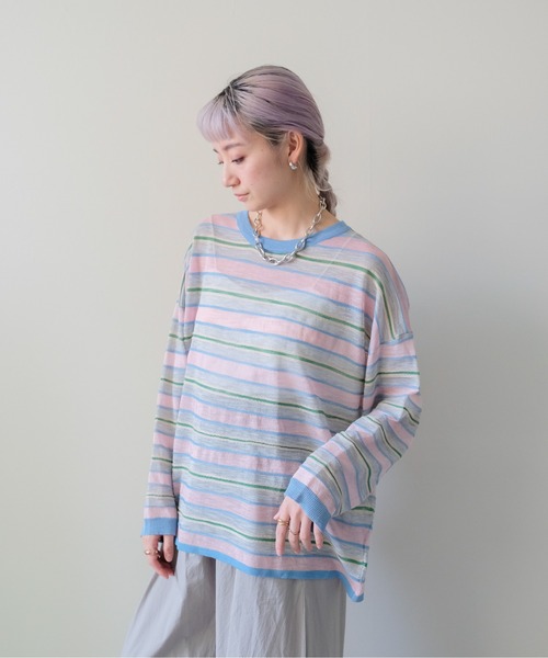 DOLLUPOOPS(ドールアップウップス)の「Multi-Border Ribbed Pullover(マルチボーダーリブプルオーバー)(ニット/セーター・レディース・ブルー/ピンク/オレンジ・FREE)」の17枚目の写真