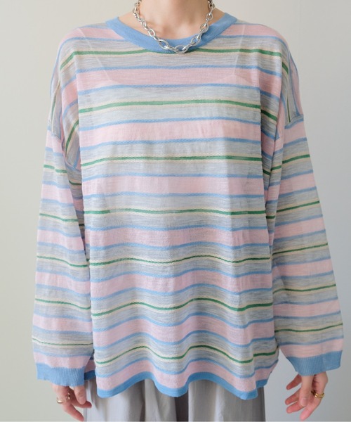DOLLUPOOPS(ドールアップウップス)の「Multi-Border Ribbed Pullover(マルチボーダーリブプルオーバー)(ニット/セーター・レディース・ブルー/ピンク/オレンジ・FREE)」の21枚目の写真
