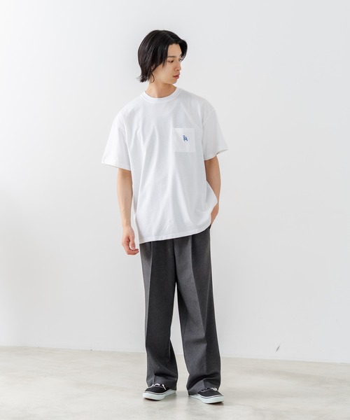 SAVIER（サビアー）の「【SAVIER/サビアー】×【ZERO STAIN/ゼロステイン】【LAロゴ立体刺繍】コラボ ポケット付き Tシャツ オーバーサイズ 汗染み防止 ストリート・スケーター（Tシャツ/カットソー・メンズ・ホワイト/チャコールグレー・MEDIUM/LARGE）」の6枚目の写真
