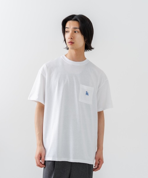 SAVIER（サビアー）の「【SAVIER/サビアー】×【ZERO STAIN/ゼロステイン】【LAロゴ立体刺繍】コラボ ポケット付き Tシャツ オーバーサイズ 汗染み防止 ストリート・スケーター（Tシャツ/カットソー・メンズ・ホワイト/チャコールグレー・MEDIUM/LARGE）」の8枚目の写真