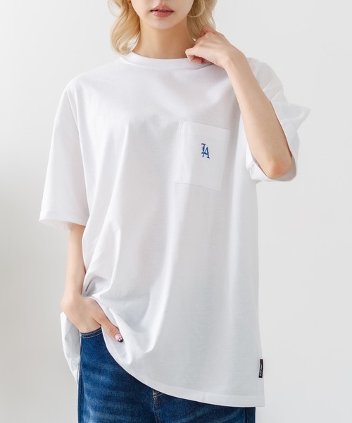 SAVIER（サビアー）の「【SAVIER/サビアー】×【ZERO STAIN/ゼロステイン】【LAロゴ立体刺繍】コラボ ポケット付き Tシャツ オーバーサイズ 汗染み防止 ストリート・スケーター（Tシャツ/カットソー・メンズ・ホワイト/チャコールグレー・MEDIUM/LARGE）」の22枚目の写真