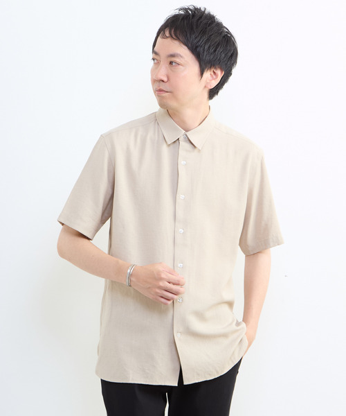 MEN'S MELROSE（メンズメルローズ）の「リネン混ダブルガーゼ 半袖バンドカラーシャツ（シャツ/ブラウス・メンズ・ブルー/ホワイト/ベージュ/グレー・3/4/2）」の3枚目の写真