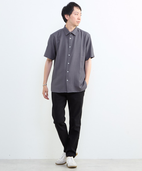 MEN'S MELROSE（メンズメルローズ）の「リネン混ダブルガーゼ 半袖バンドカラーシャツ（シャツ/ブラウス・メンズ・ブルー/ホワイト/ベージュ/グレー・3/4/2）」の22枚目の写真