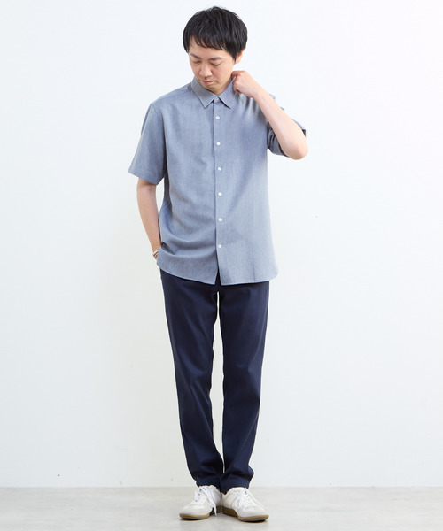 MEN'S MELROSE（メンズメルローズ）の「リネン混ダブルガーゼ 半袖バンドカラーシャツ（シャツ/ブラウス・メンズ・ブルー/ホワイト/ベージュ/グレー・3/4/2）」の11枚目の写真