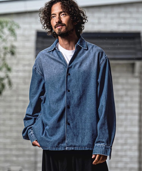 CAMBIO(カンビオ)の「ms6567-Vintage Wash Denim Skipper Shirt デニムスキッパーシャツ(A73226cmb)(シャツ/ブラウス・メンズ・インディゴブルー・L/M/S)」の2枚目の写真