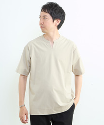 冷感プレーティング天竺キーネックTシャツ