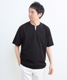 冷感プレーティング天竺キーネックTシャツ