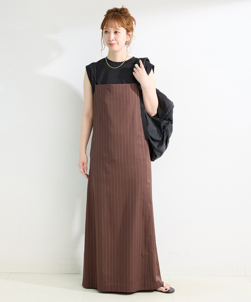 B.C STOCK（ベーセーストック）の「手洗い可 / *MAI.M WOOLY PAD CAMI OP（ワンピース・レディース・グレー/ブラウン・FREE）」の2枚目の写真
