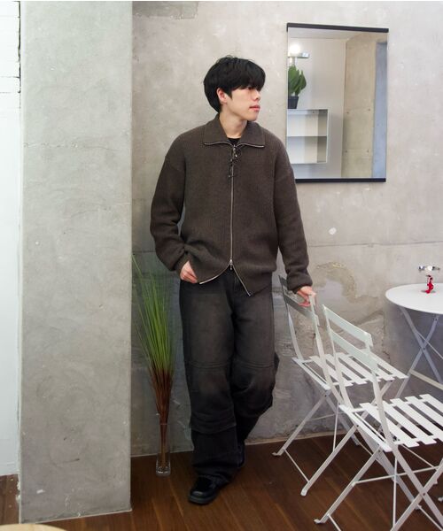NONBLANK(ノンブランク)の「ルーズフィットジップアップカラーニット_BLACK(ニット/セーター・メンズ・ブラック・MEDIUM/LARGE/X-LARGE)」の15枚目の写真
