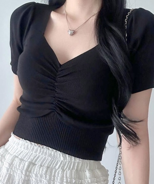 Riff(リフ)の「フロントギャザーサマーニット(ニット/セーター・レディース・ベージュ/ブラック/イエロー/ホワイト/レッド・FREE)」の11枚目の写真