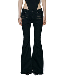 Raven Zipper Bootcut Jeans - Black