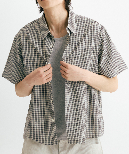 THEN OUR(デンアワー)の「クロップチェック半袖シャツ(ベージュ)(シャツ/ブラウス・メンズ・その他・X-LARGE/LARGE/MEDIUM)」の2枚目の写真