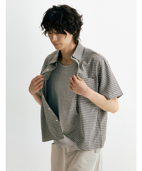 THEN OUR(デンアワー)の「クロップチェック半袖シャツ(ベージュ)(シャツ/ブラウス・メンズ・その他・X-LARGE/LARGE/MEDIUM)」の7枚目の写真