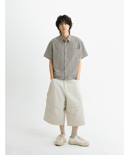 THEN OUR(デンアワー)の「クロップチェック半袖シャツ(ベージュ)(シャツ/ブラウス・メンズ・その他・X-LARGE/LARGE/MEDIUM)」の8枚目の写真