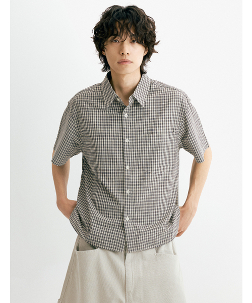 THEN OUR(デンアワー)の「クロップチェック半袖シャツ(ベージュ)(シャツ/ブラウス・メンズ・その他・X-LARGE/LARGE/MEDIUM)」の9枚目の写真