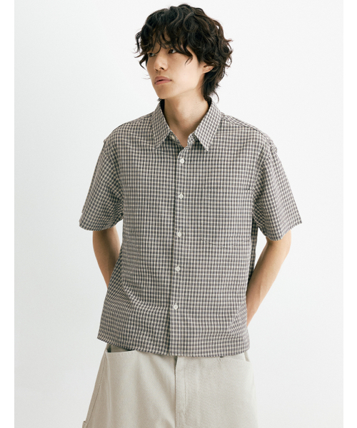 THEN OUR(デンアワー)の「クロップチェック半袖シャツ(ベージュ)(シャツ/ブラウス・メンズ・その他・X-LARGE/LARGE/MEDIUM)」の10枚目の写真