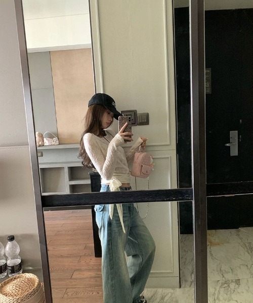 Ritzy（リッツィー）の「レース総柄シアー生地 前ボタンヘンリーネック長袖トップス（Tシャツ/カットソー・レディース・ホワイト・M/S/L）」の20枚目の写真