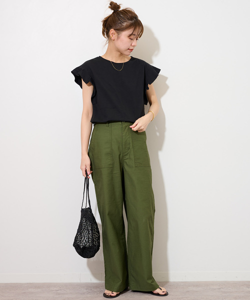 JOURNAL STANDARD relume(ジャーナルスタンダード レリューム)の「《WEB限定追加2》フリルスリーブTシャツ(Tシャツ/カットソー・レディース・ホワイト/ブラック・FREE)」の10枚目の写真