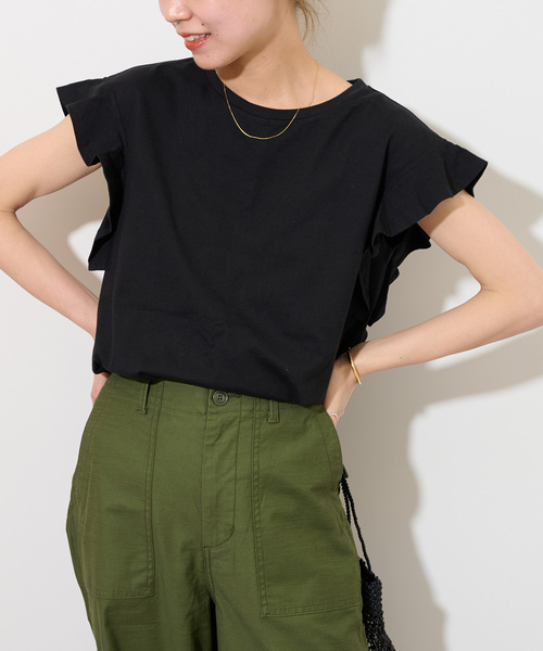 JOURNAL STANDARD relume(ジャーナルスタンダード レリューム)の「《WEB限定追加2》フリルスリーブTシャツ(Tシャツ/カットソー・レディース・ホワイト/ブラック・FREE)」の15枚目の写真