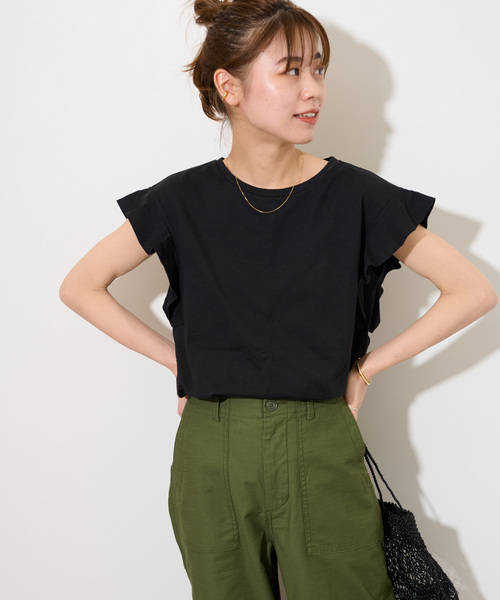 JOURNAL STANDARD relume(ジャーナルスタンダード レリューム)の「《WEB限定追加2》フリルスリーブTシャツ(Tシャツ/カットソー・レディース・ホワイト/ブラック・FREE)」の16枚目の写真