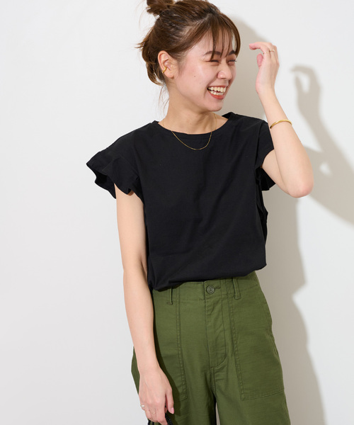 JOURNAL STANDARD relume(ジャーナルスタンダード レリューム)の「《WEB限定追加2》フリルスリーブTシャツ(Tシャツ/カットソー・レディース・ホワイト/ブラック・FREE)」の17枚目の写真