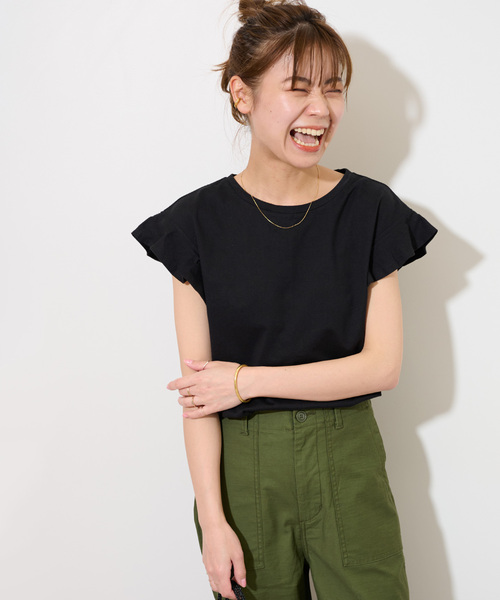 JOURNAL STANDARD relume(ジャーナルスタンダード レリューム)の「《WEB限定追加2》フリルスリーブTシャツ(Tシャツ/カットソー・レディース・ホワイト/ブラック・FREE)」の18枚目の写真