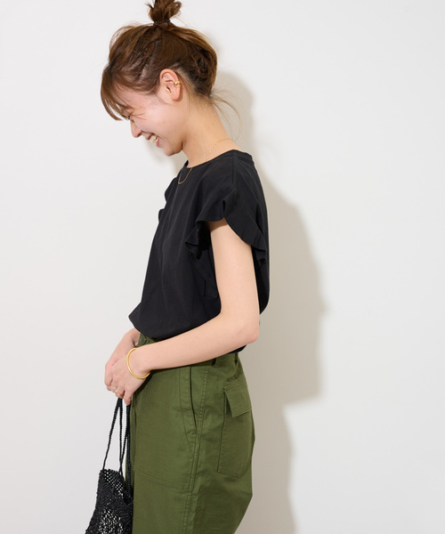 JOURNAL STANDARD relume(ジャーナルスタンダード レリューム)の「《WEB限定追加2》フリルスリーブTシャツ(Tシャツ/カットソー・レディース・ホワイト/ブラック・FREE)」の19枚目の写真