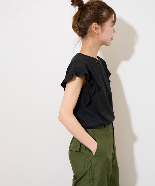 JOURNAL STANDARD relume(ジャーナルスタンダード レリューム)の「《WEB限定追加2》フリルスリーブTシャツ(Tシャツ/カットソー・レディース・ホワイト/ブラック・FREE)」の20枚目の写真