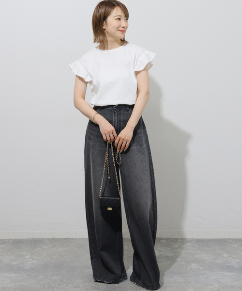 JOURNAL STANDARD relume(ジャーナルスタンダード レリューム)の「《WEB限定追加2》フリルスリーブTシャツ(Tシャツ/カットソー・レディース・ホワイト/ブラック・FREE)」の22枚目の写真