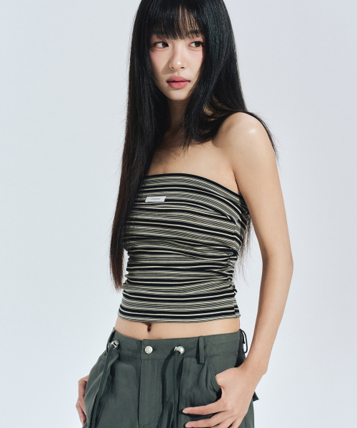 ZEROPLANET（ゼロプラネット）の「[キャップ内蔵] ジョイストライプチューブトップ ブラック（Tシャツ/カットソー・レディース・その他・F）」の2枚目の写真
