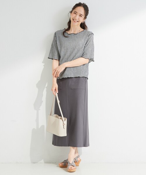 SHOO・LA・RUE(シューラルー)の「カット楊柳ギンガムメローT(Tシャツ/カットソー・レディース・ホワイト系4/チャコールグレー・01/02/04/03)」の8枚目の写真
