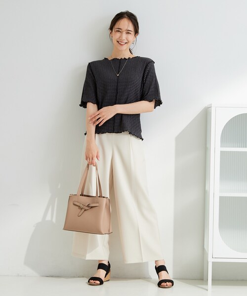 SHOO・LA・RUE(シューラルー)の「カット楊柳ギンガムメローT(Tシャツ/カットソー・レディース・ホワイト系4/チャコールグレー・01/02/04/03)」の14枚目の写真