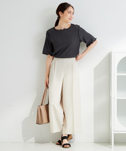 SHOO・LA・RUE(シューラルー)の「カット楊柳ギンガムメローT(Tシャツ/カットソー・レディース・ホワイト系4/チャコールグレー・01/02/04/03)」の15枚目の写真