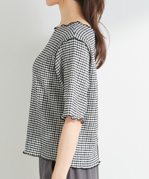 SHOO・LA・RUE(シューラルー)の「カット楊柳ギンガムメローT(Tシャツ/カットソー・レディース・ホワイト系4/チャコールグレー・01/02/04/03)」の18枚目の写真