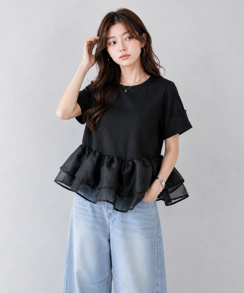 by LEGNA（バイレグナ）の「シアーフリルペプラムトップス（Tシャツ/カットソー・レディース・ホワイト/ブラック/グレー・MEDIUM/LARGE）」の4枚目の写真