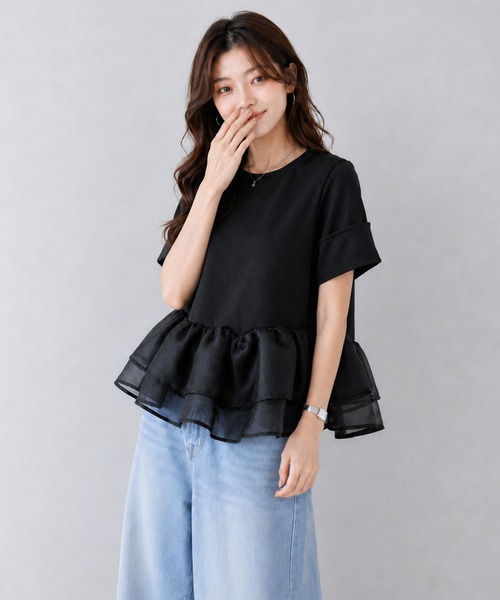 by LEGNA（バイレグナ）の「シアーフリルペプラムトップス（Tシャツ/カットソー・レディース・ホワイト/ブラック/グレー・MEDIUM/LARGE）」の21枚目の写真