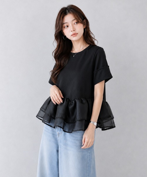 by LEGNA（バイレグナ）の「シアーフリルペプラムトップス（Tシャツ/カットソー・レディース・ホワイト/ブラック/グレー・MEDIUM/LARGE）」の20枚目の写真